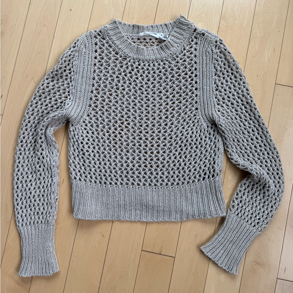 Isabel Marant Open-Knit Cropped Crew Sweater in Taupe